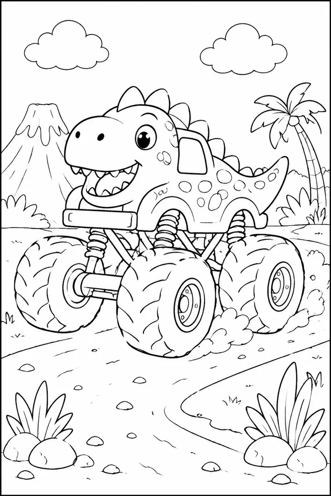 Dinosaur Monster Truck Dinosaur Monster Truck Dirt Road coloring page