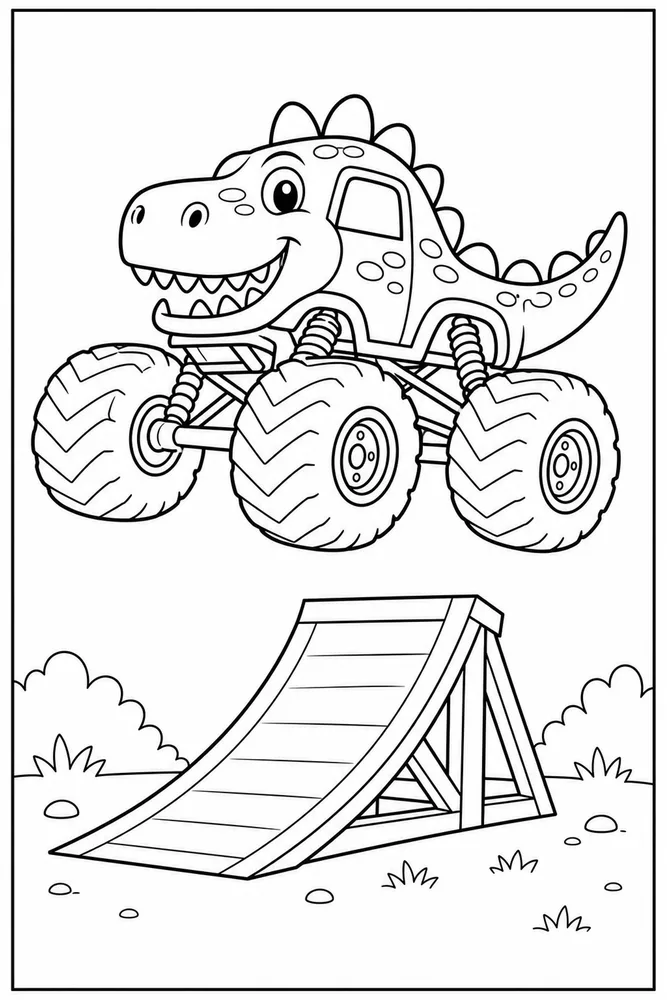 Dinosaur Monster Truck Dinosaur Monster Truck Ramp Jump coloring page