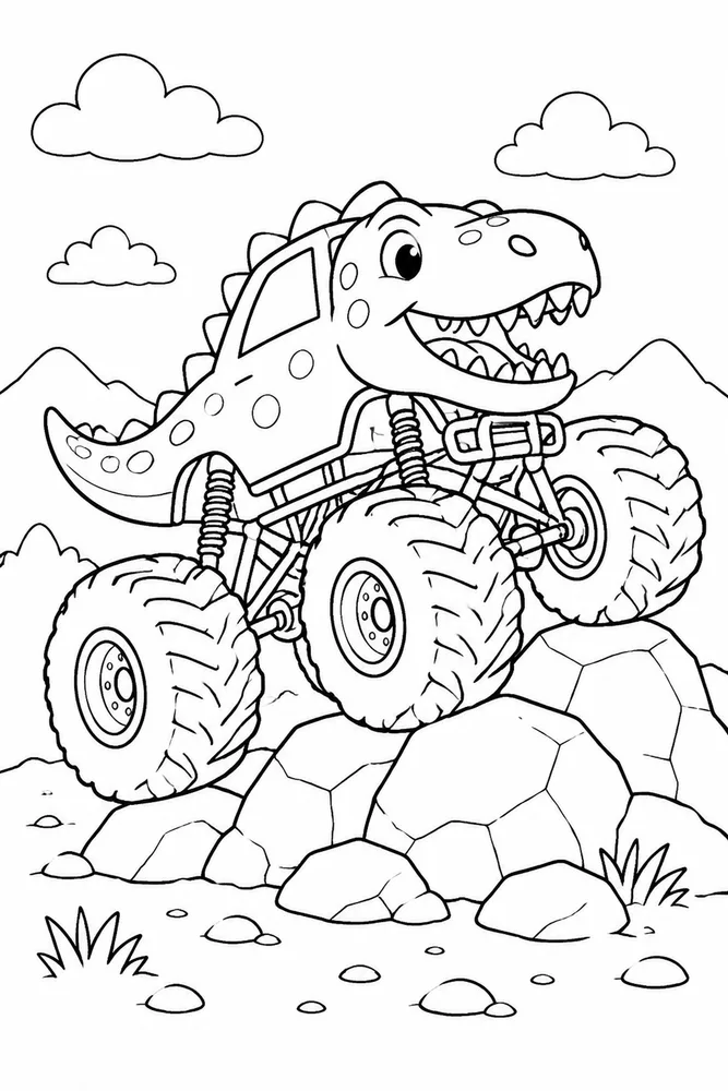 Dinosaur Monster Truck Dinosaur Monster Truck Rocky Obstacle coloring page