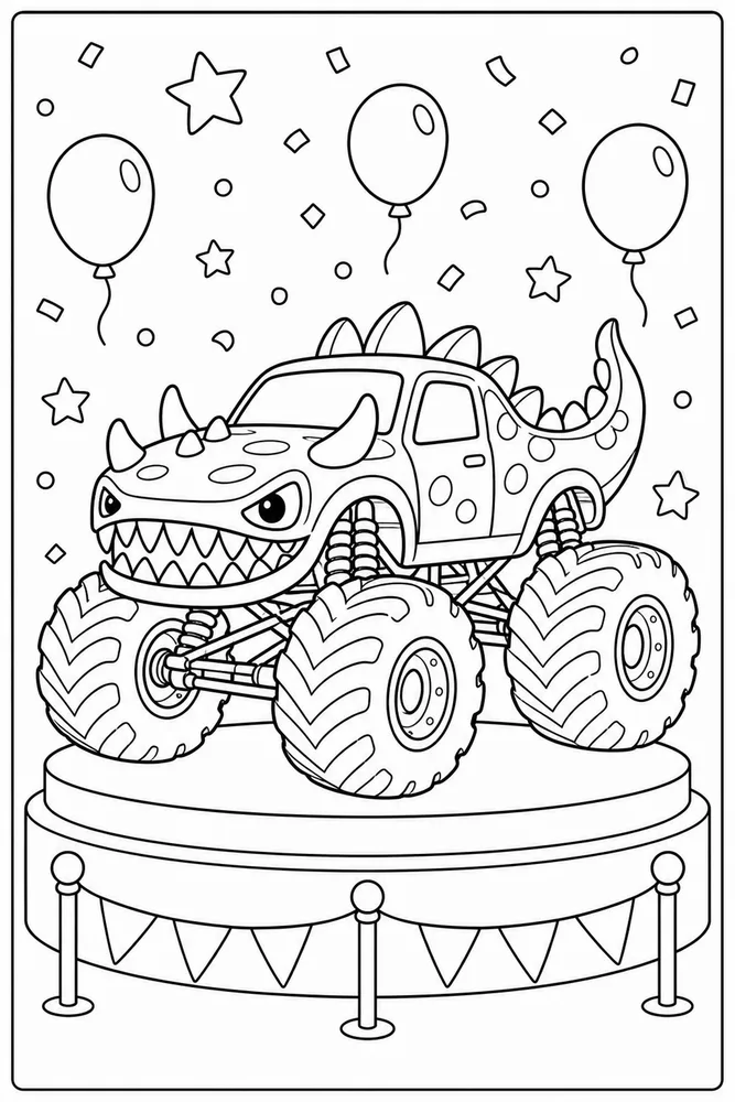 Dinosaur Monster Truck Dinosaur Monster Truck Showcase Platform coloring page