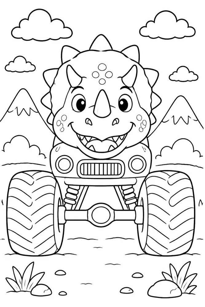 Dinosaur Monster Truck Dinosaur Monster Truck Simple Front View coloring page
