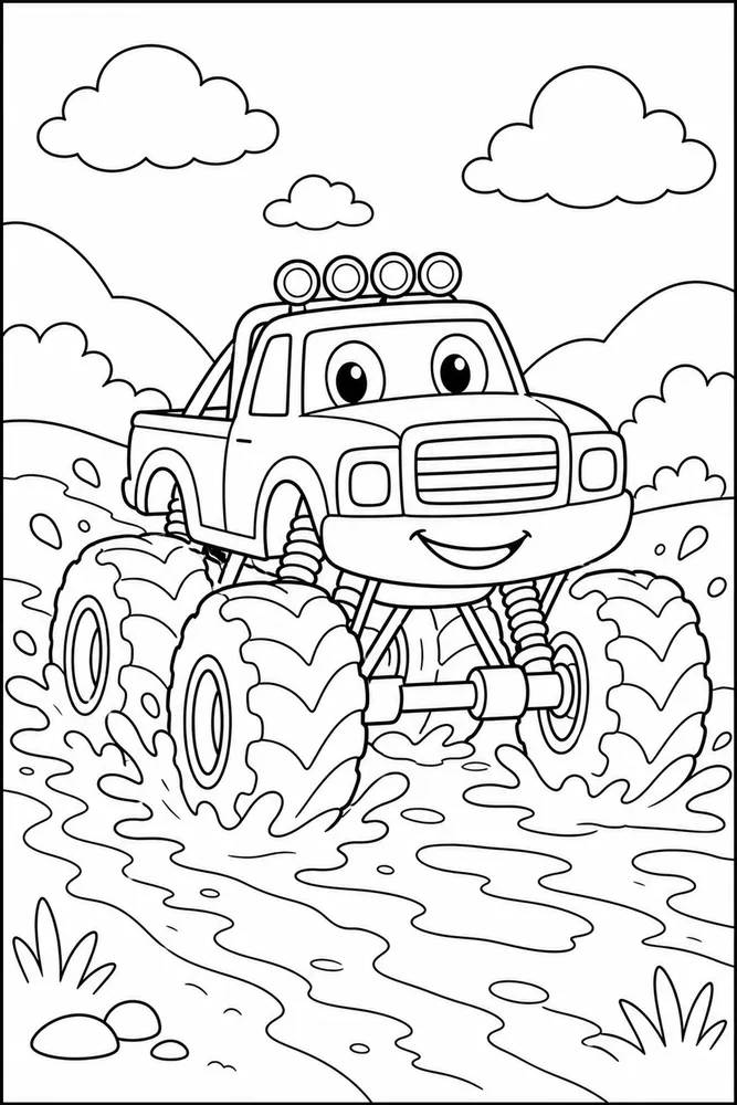 Easy Monster Truck Easy Monster Truck Muddy Track coloring page