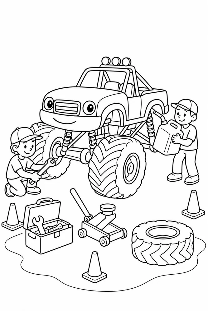 Easy Monster Truck Easy Monster Truck Pit Stop coloring page