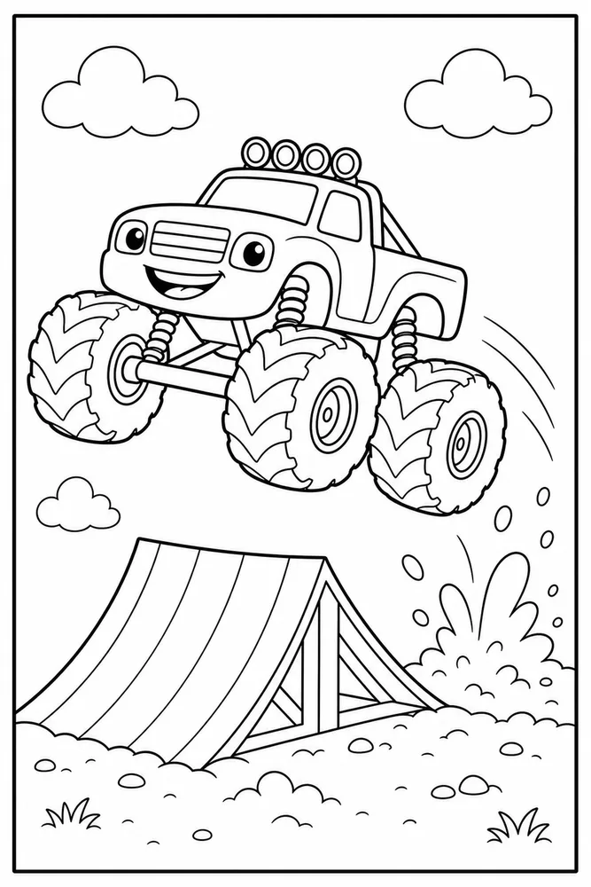 Easy Monster Truck Easy Monster Truck Ramp Jump coloring page