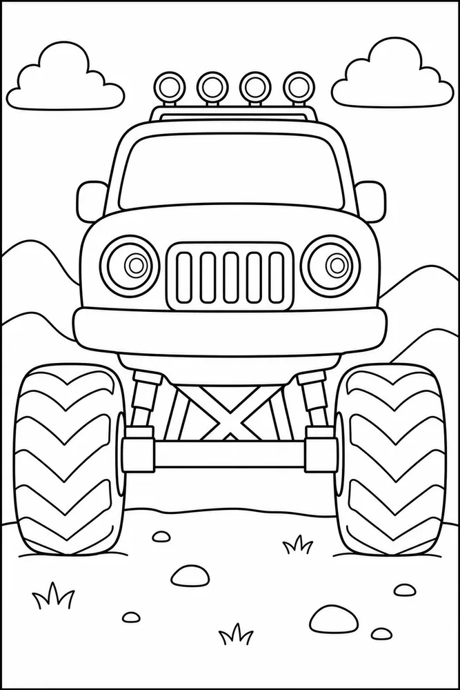 Easy Monster Truck Easy Monster Truck Simple Front View coloring page