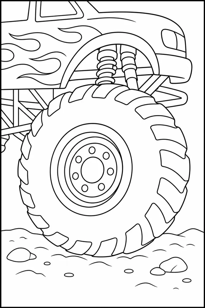 Easy Monster Truck Easy Monster Truck Tire Close Up coloring page