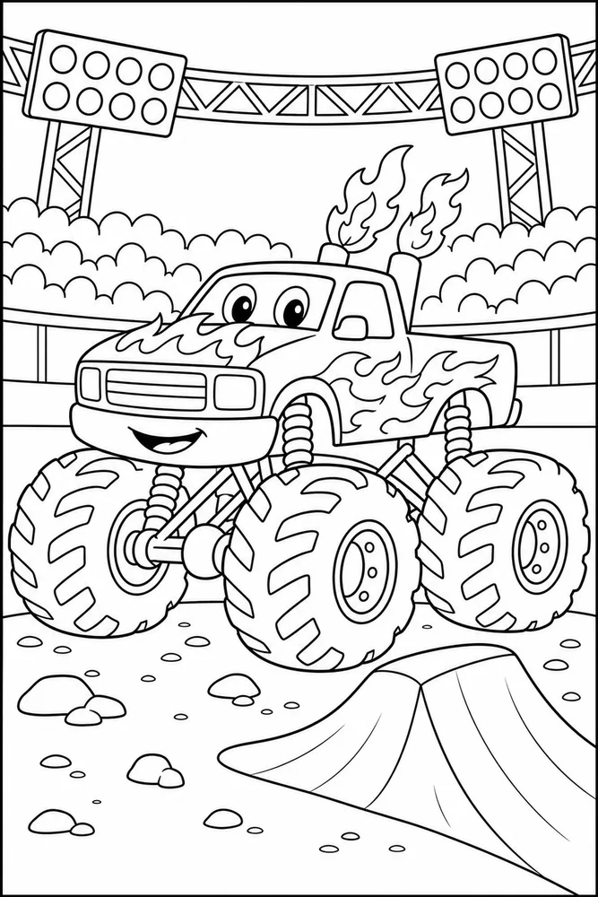 Fire Monster Truck Coloring Pages preview: Fire Monster Truck Fire Monster Truck Arena Lights coloring page