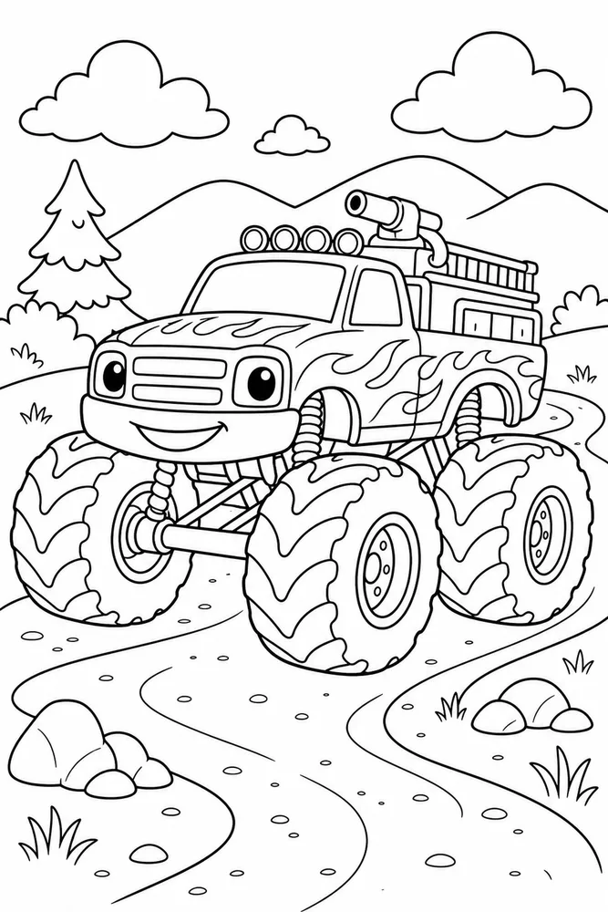 Fire Monster Truck Fire Monster Truck Dirt Road coloring page