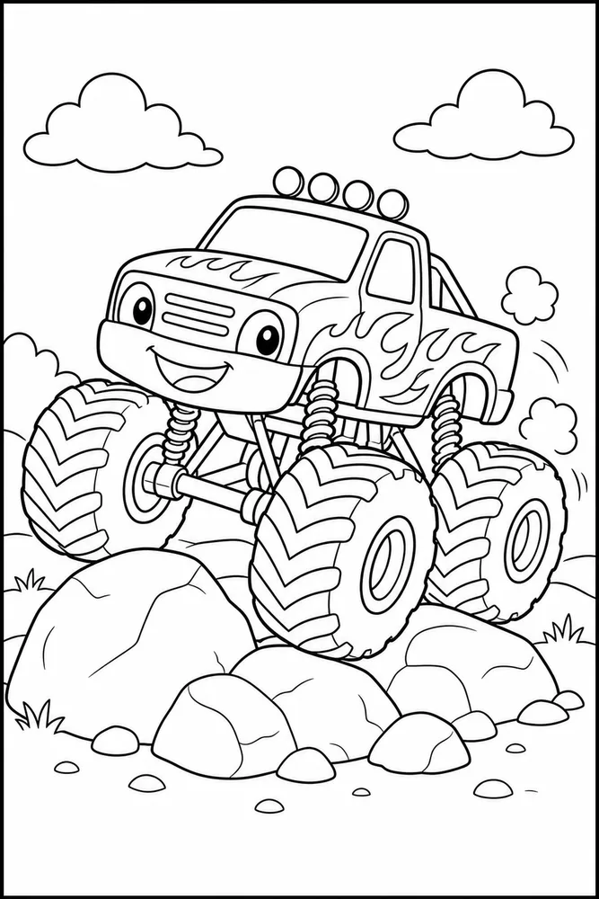 Fire Monster Truck Fire Monster Truck Rocky Obstacle coloring page