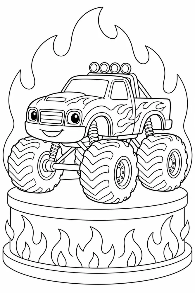 Fire Monster Truck Fire Monster Truck Showcase Platform coloring page