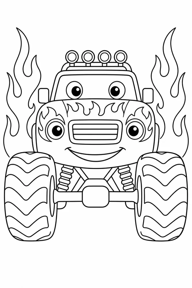 Fire Monster Truck Fire Monster Truck Simple Front View coloring page
