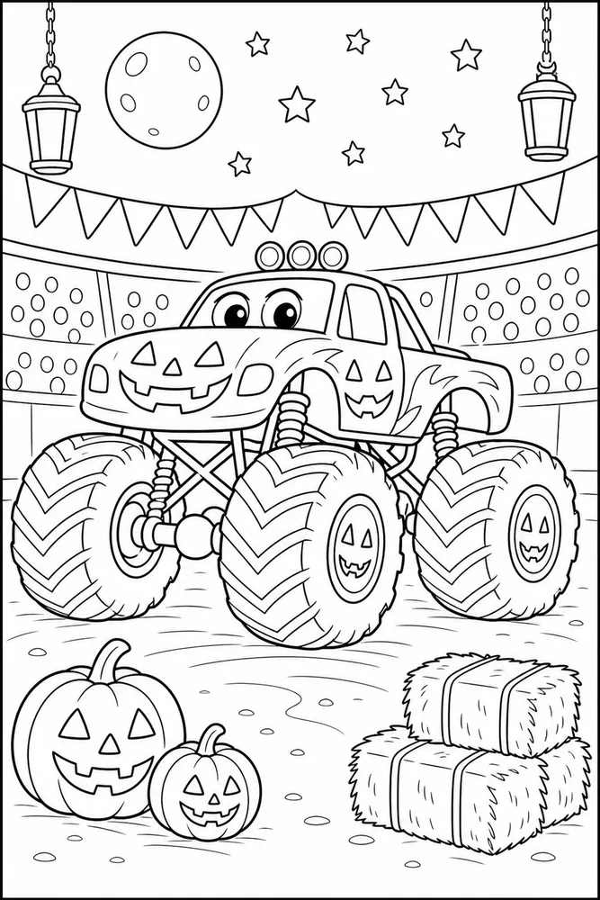 Halloween Monster Truck Halloween Monster Truck Arena Lights coloring page