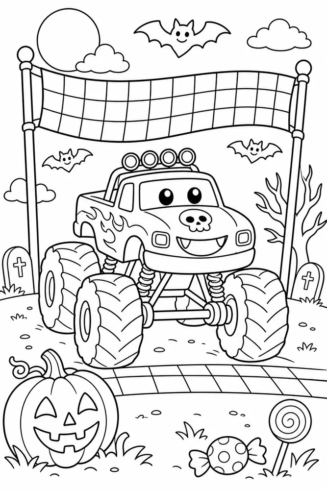 Halloween Monster Truck Halloween Monster Truck Finish Flag coloring page