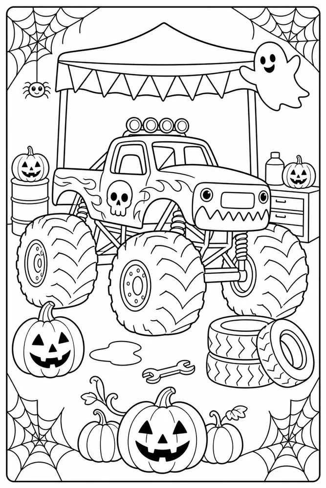 Halloween Monster Truck Halloween Monster Truck Pit Stop coloring page