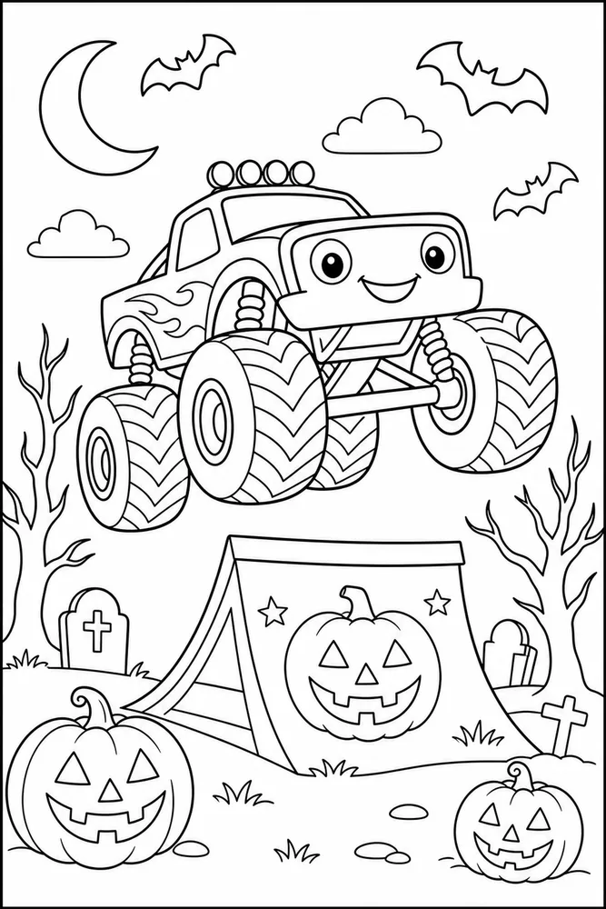 Halloween Monster Truck Halloween Monster Truck Ramp Jump coloring page