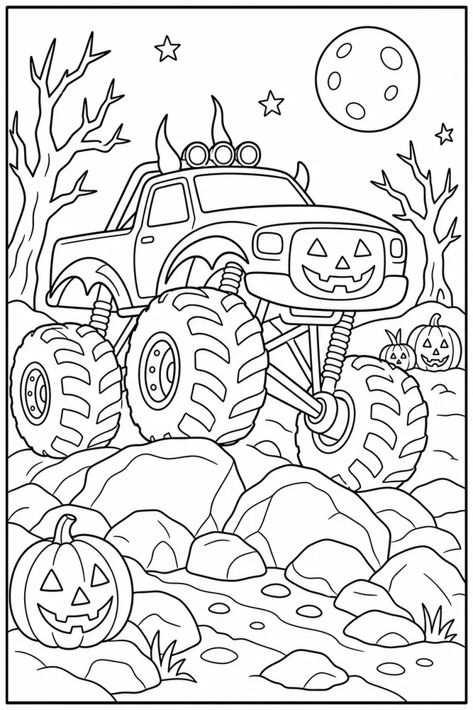 Halloween Monster Truck Halloween Monster Truck Rocky Obstacle coloring page