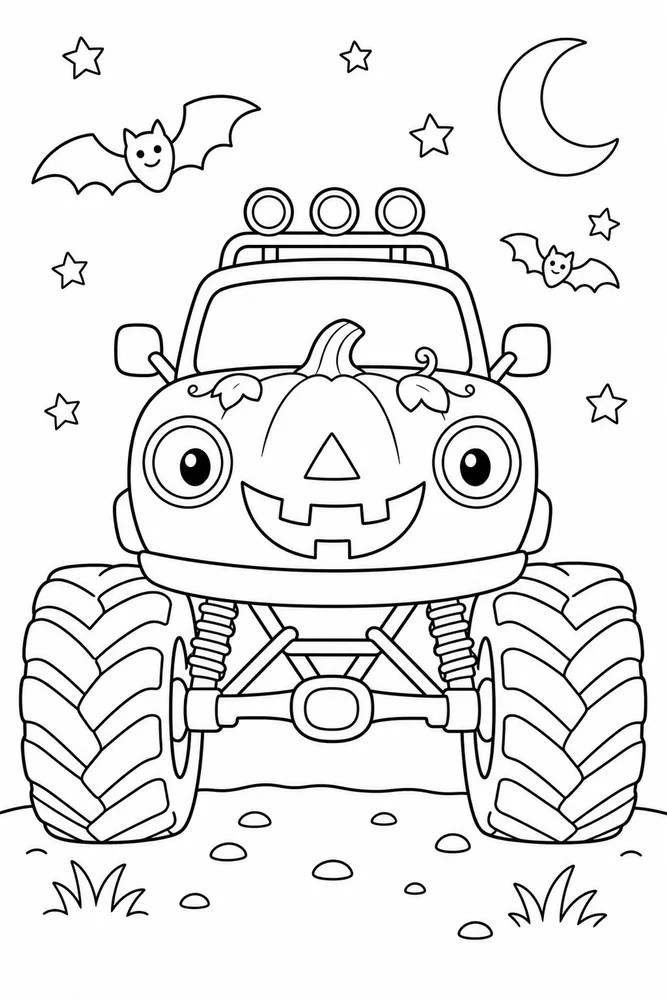 Halloween Monster Truck Halloween Monster Truck Simple Front View coloring page