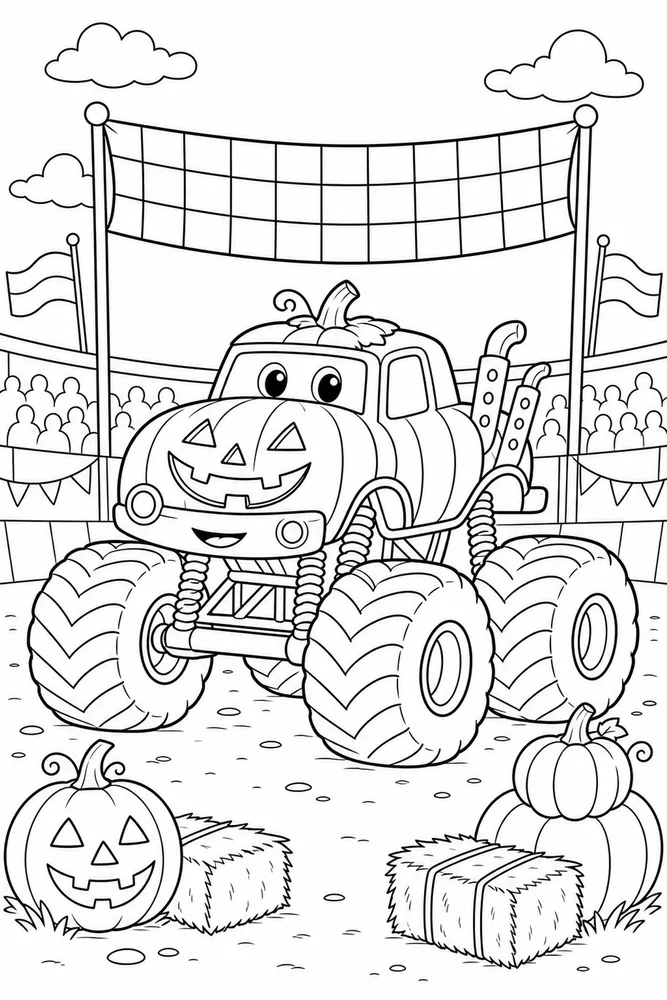 Halloween Monster Truck Halloween Monster Truck Stadium Start Line coloring page