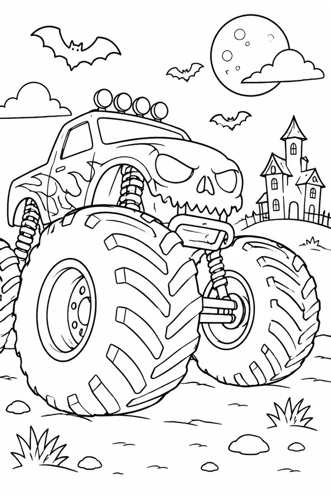 Halloween Monster Truck Halloween Monster Truck Tire Close Up coloring page