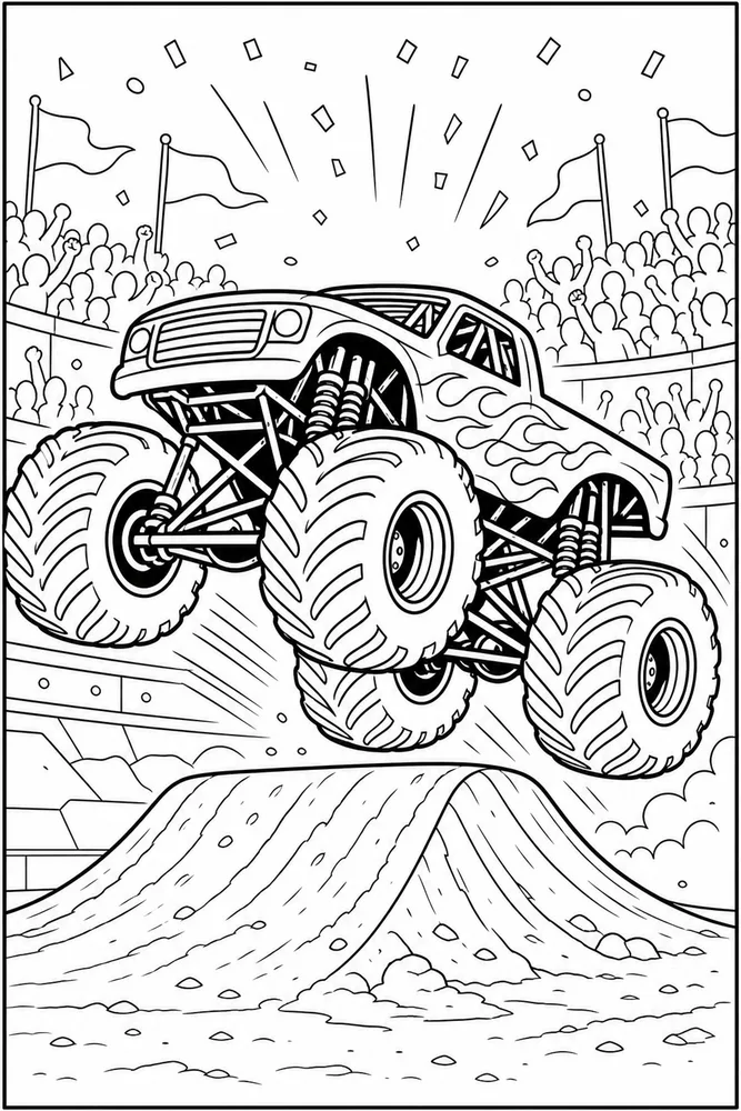 Monster Jam Truck Monster Truck Cheering Crowd printable coloring page