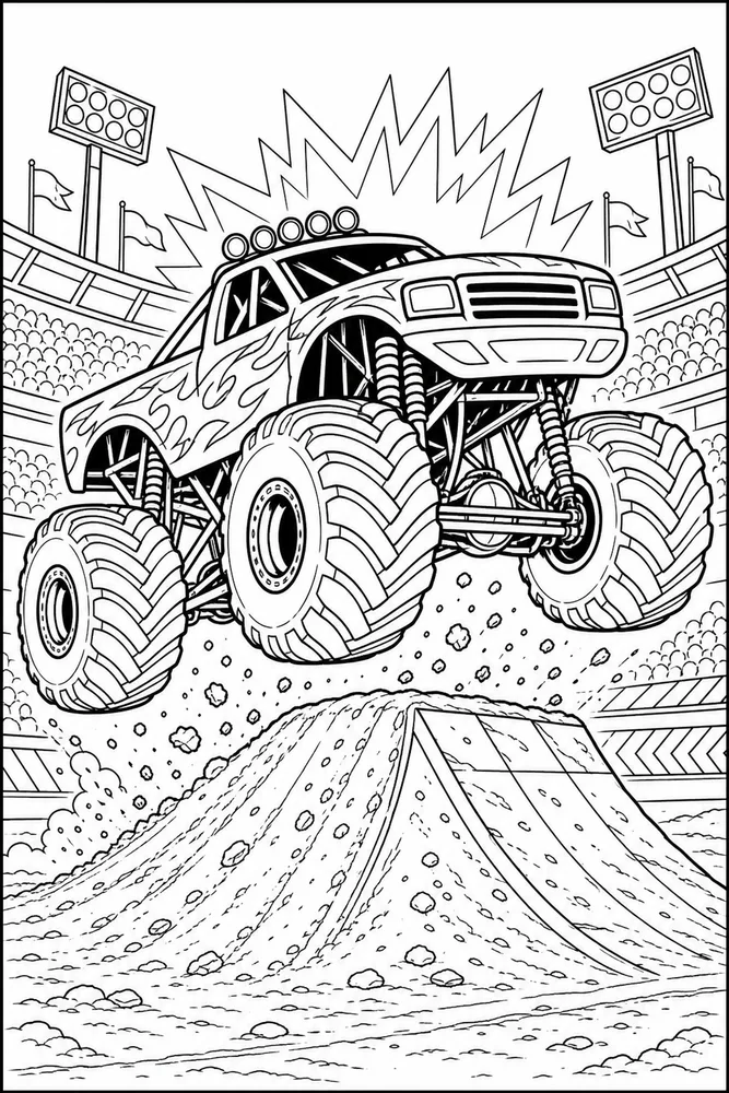 Monster Jam Truck Monster Truck Detailed Poster Style printable coloring page