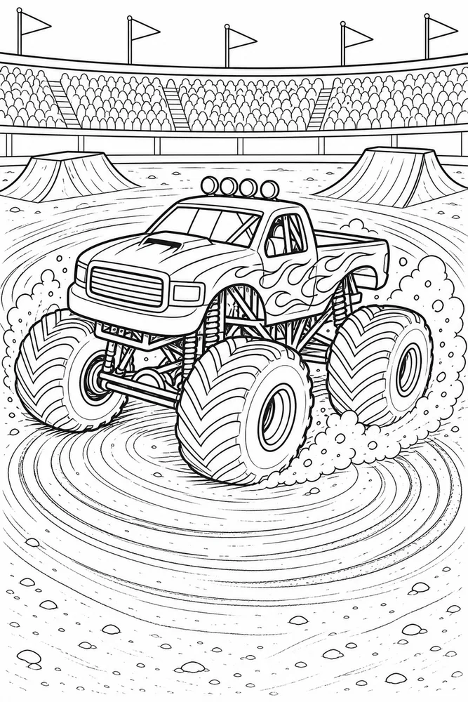 Monster Jam Truck Monster Truck Donut Spin printable coloring page