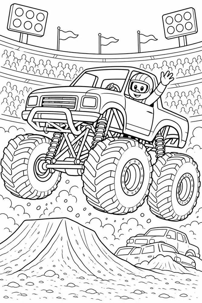 Monster Jam Truck Monster Truck Driver Wave printable coloring page
