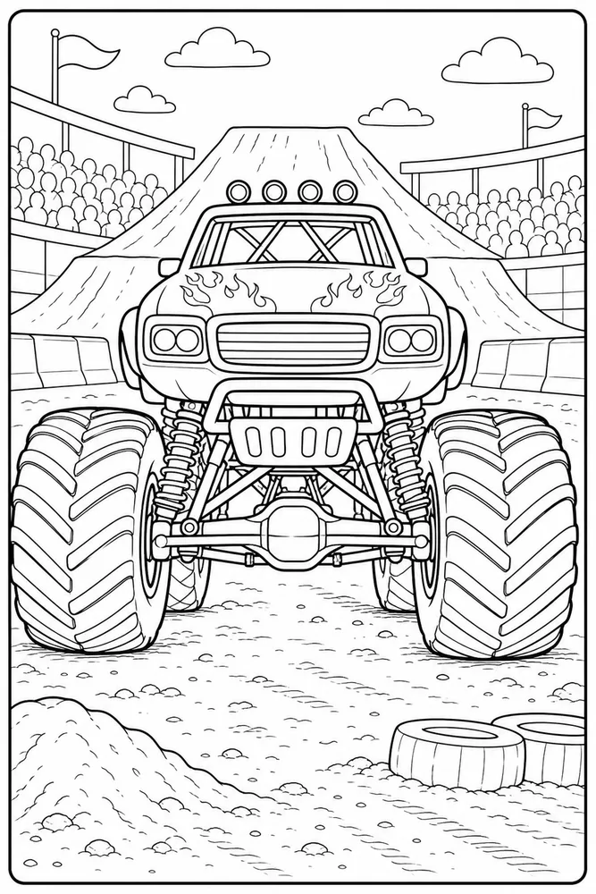 Monster Jam Truck Monster Truck Front View printable coloring page