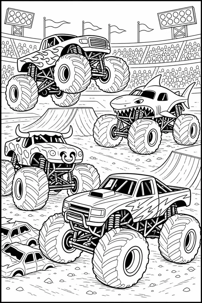 Monster Jam Truck Monster Truck Lineup printable coloring page