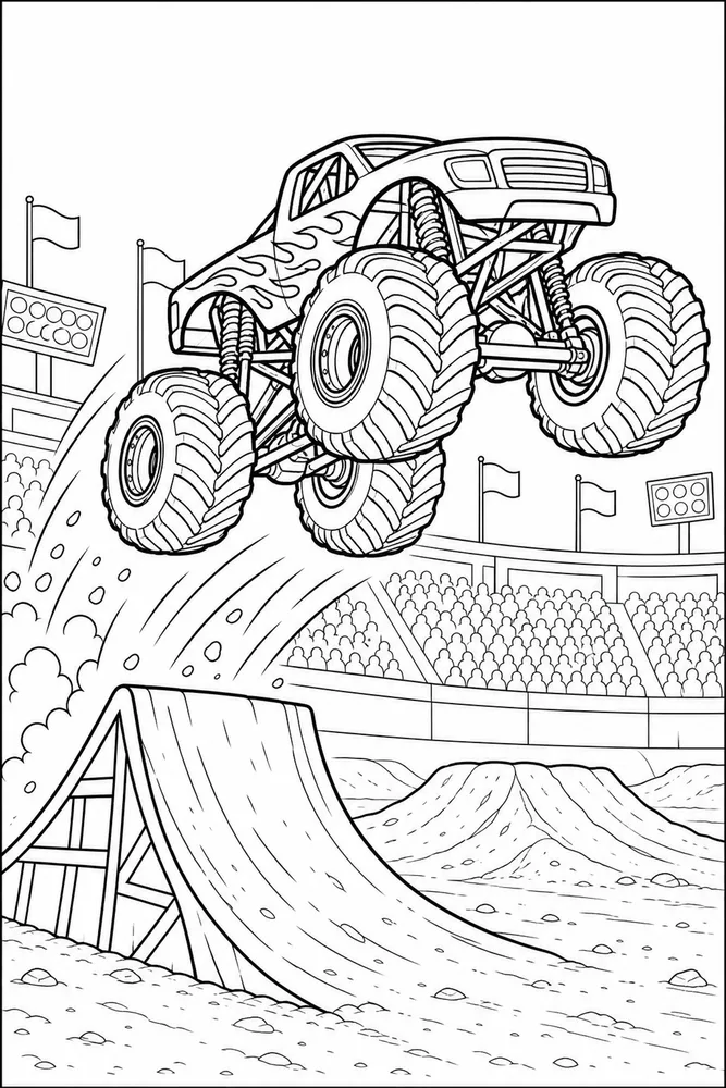 Monster Jam Truck Monster Truck Ramp Launch printable coloring page