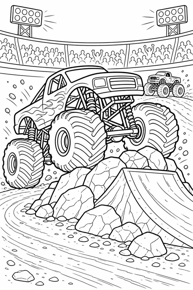 Monster Jam Truck Monster Truck Rocky Course printable coloring page