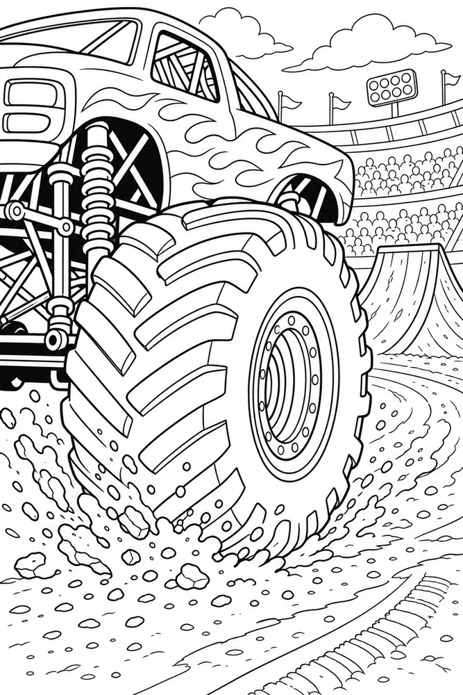 Monster Jam Truck Monster Truck Wheel Close Up printable coloring page