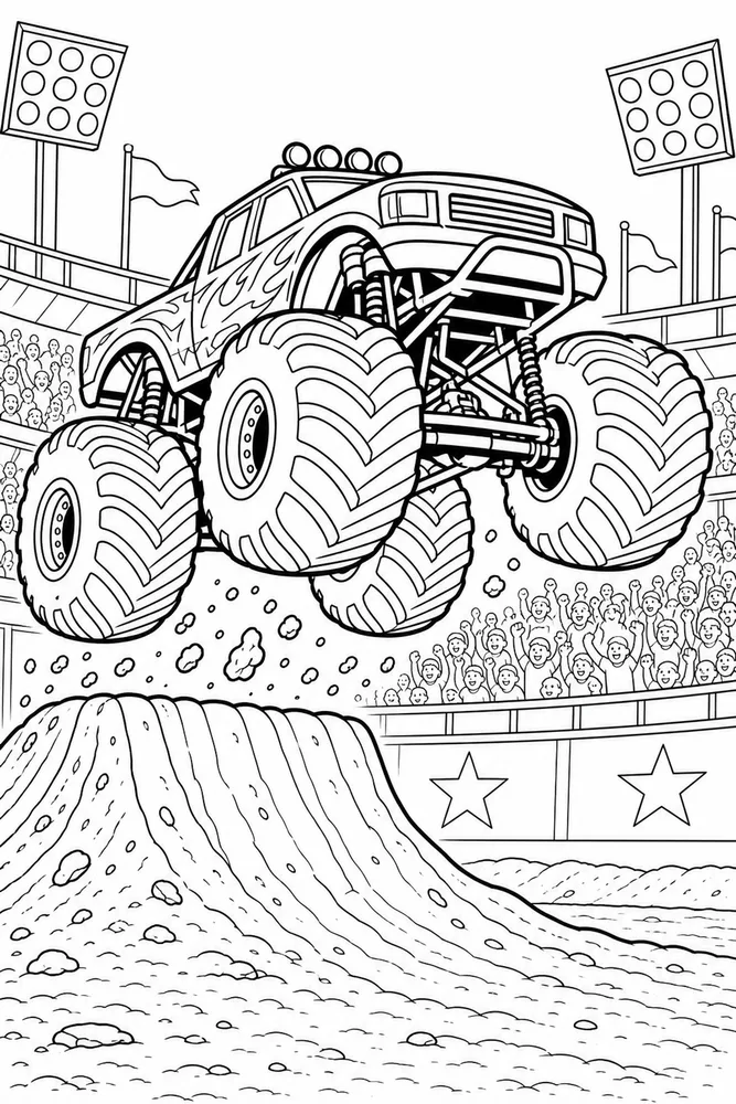 Monster Jam Truck Stadium Monster Truck Jump printable coloring page