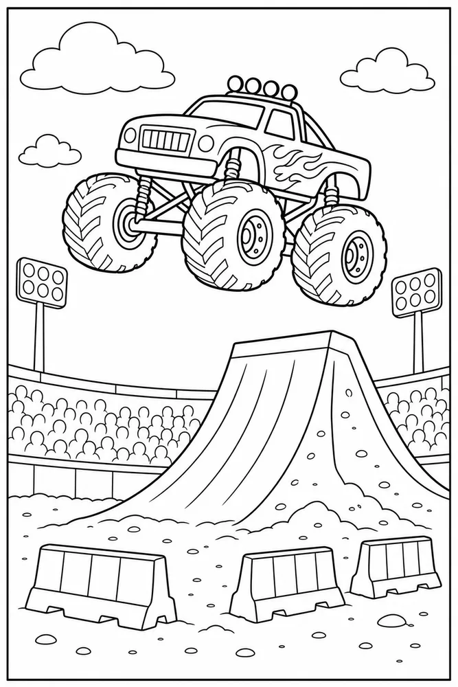 Monster Truck Jump Monster Truck Jump Arena Lights coloring page