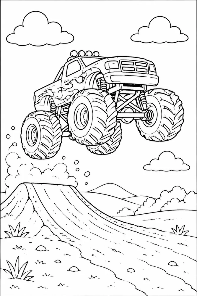 Monster Truck Jump Monster Truck Jump Dirt Road coloring page