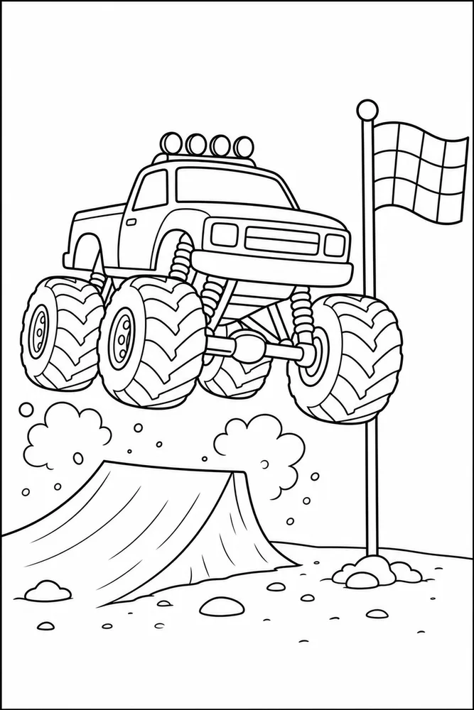 Monster Truck Jump Monster Truck Jump Finish Flag coloring page