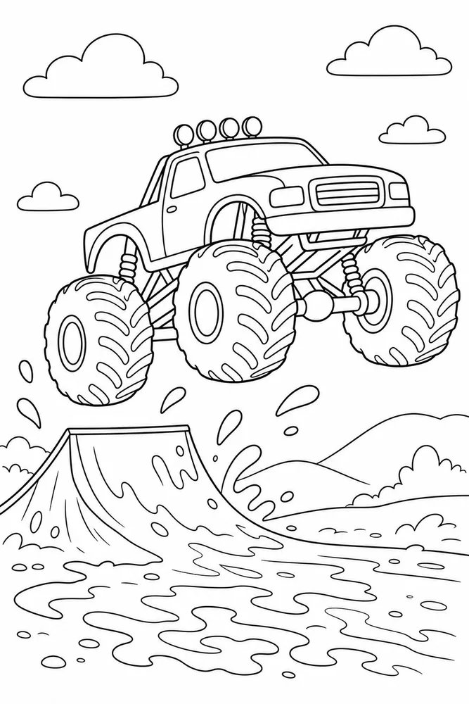 Monster Truck Jump Monster Truck Jump Muddy Track coloring page