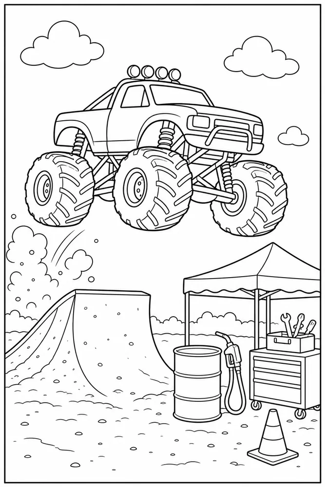 Monster Truck Jump Monster Truck Jump Pit Stop coloring page
