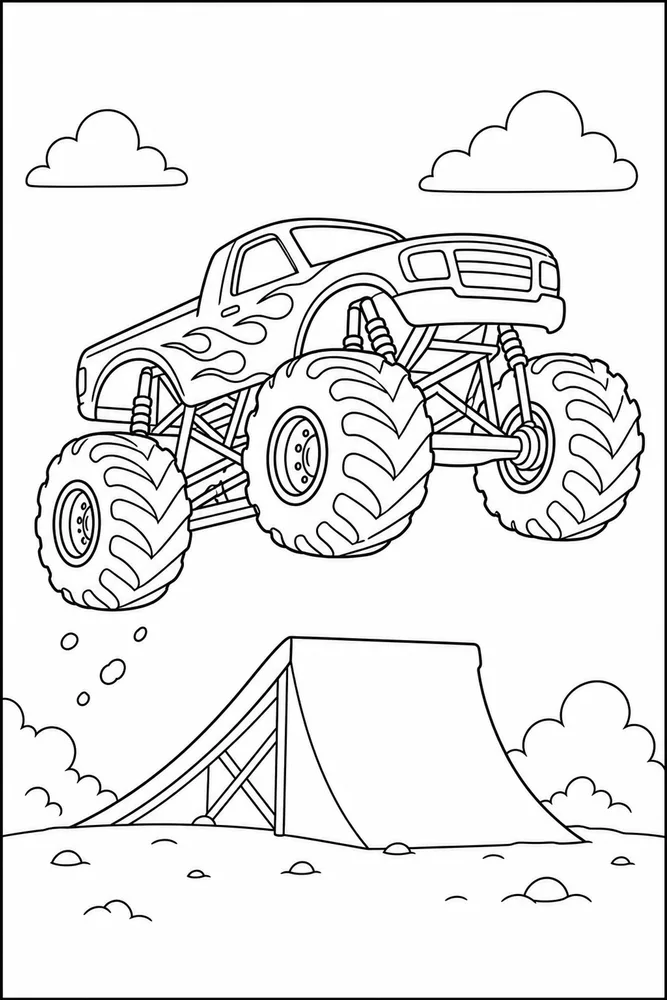Monster Truck Jump Monster Truck Jump Ramp Jump coloring page
