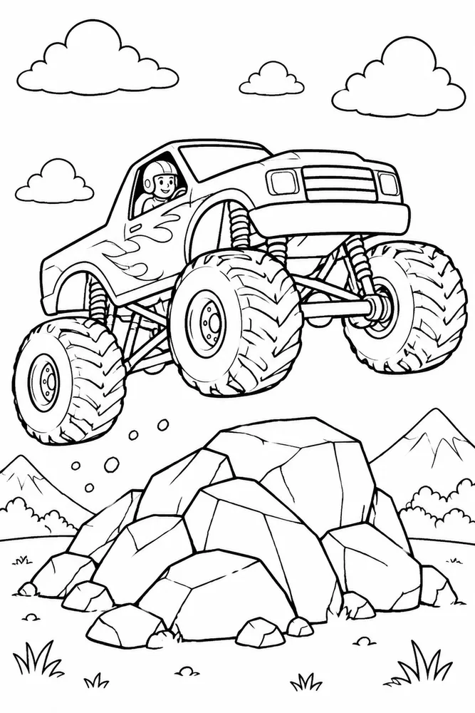 Monster Truck Jump Monster Truck Jump Rocky Obstacle coloring page