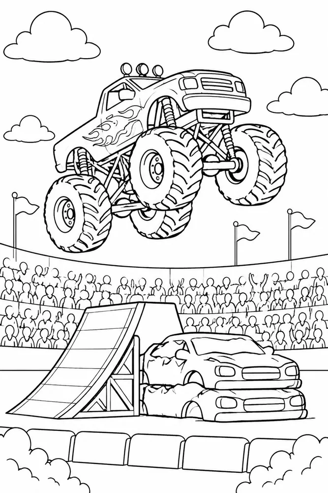Monster Truck Jump Monster Truck Jump Showcase Platform coloring page