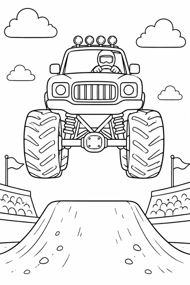 Monster Truck Jump Monster Truck Jump Simple Front View coloring page