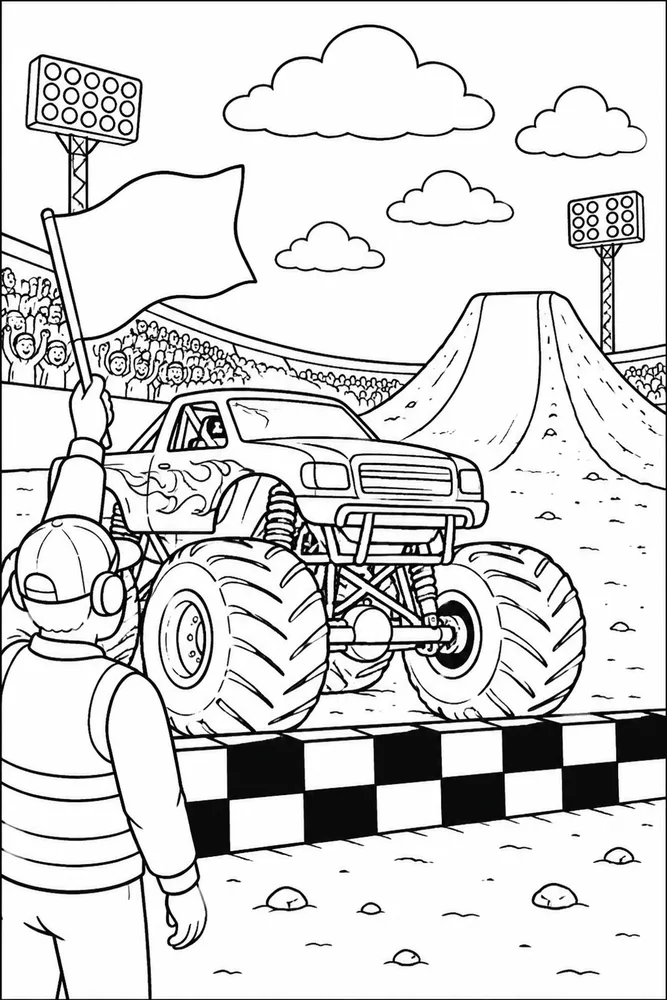 Monster Truck Jump Monster Truck Jump Stadium Start Line coloring page