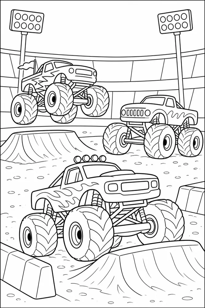 Monster Truck Race Monster Truck Race Arena Lights coloring page