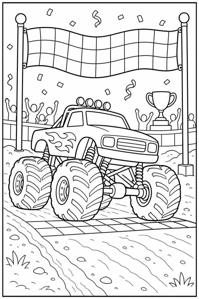 Monster Truck Race Monster Truck Race Finish Flag coloring page