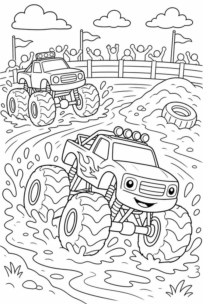 Monster Truck Race Monster Truck Race Muddy Track coloring page