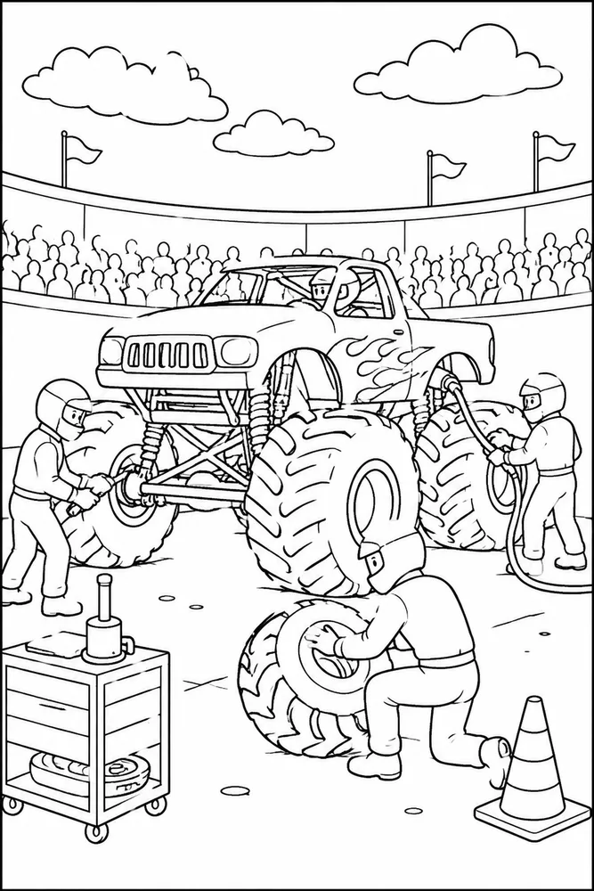 Monster Truck Race Monster Truck Race Pit Stop coloring page