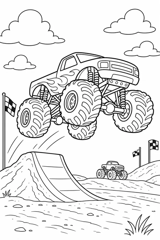 Monster Truck Race Monster Truck Race Ramp Jump coloring page