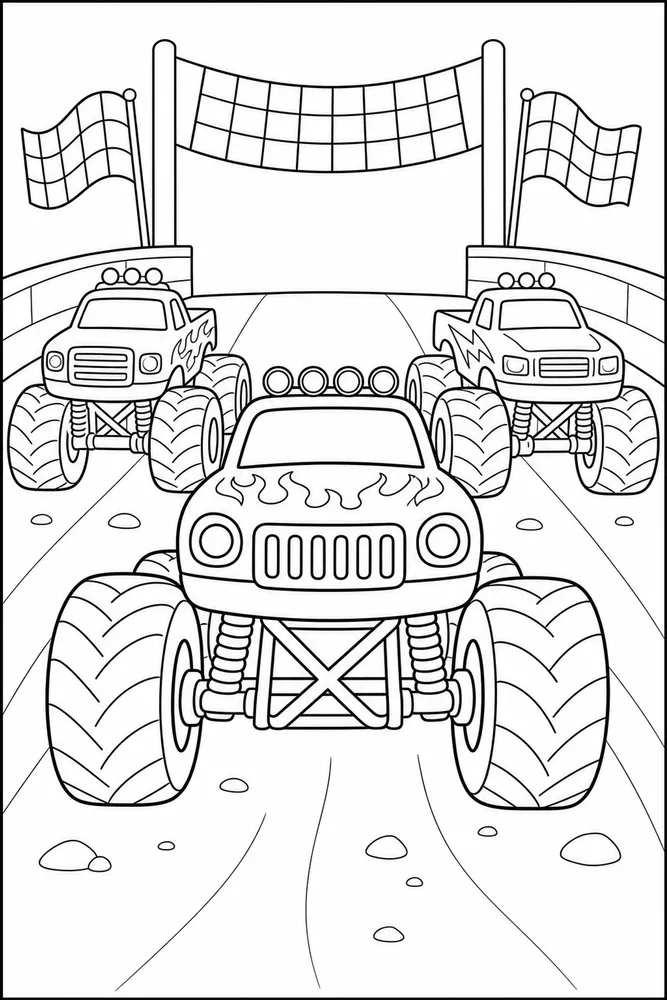 Monster Truck Race Monster Truck Race Simple Front View coloring page