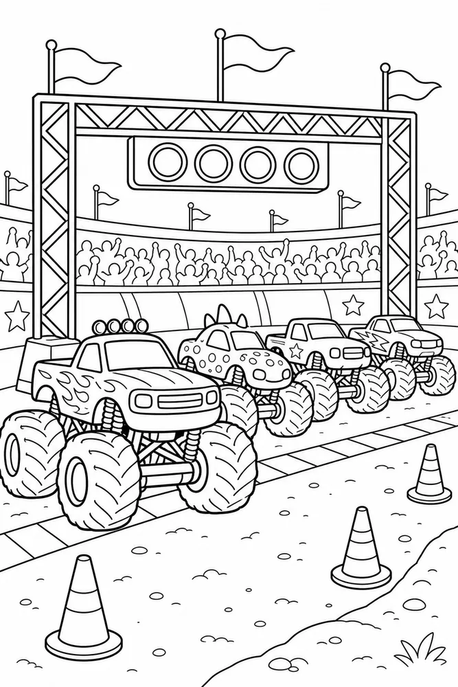 Monster Truck Race Monster Truck Race Stadium Start Line coloring page